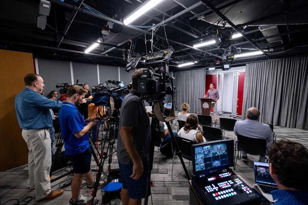 Ohio State provides a press conference in the Columbus campus Broadcast Studio